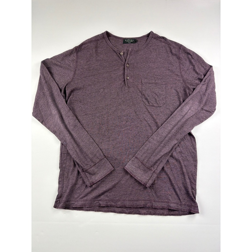 Velvet by Graham & Spencer Mens Henley Shirt Large Purple Long‎ Sleeve Made USA